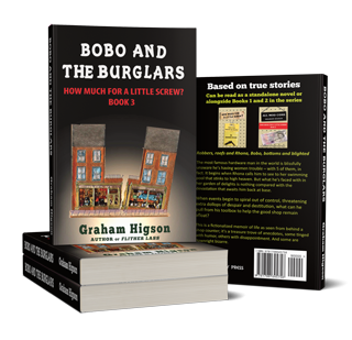 Bobo and the Burglars, stacked paperbacks